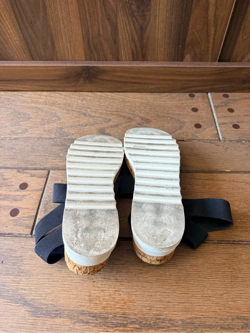 Steve Madden Black Elastic Cork Platform Sandals